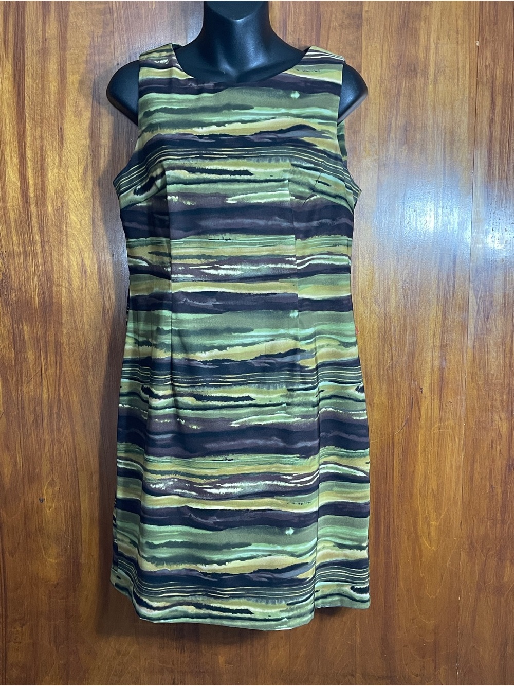 Connected Apparel Petite Abstract Brushstroke Stripe Sleeveless Sheath Dress 10P